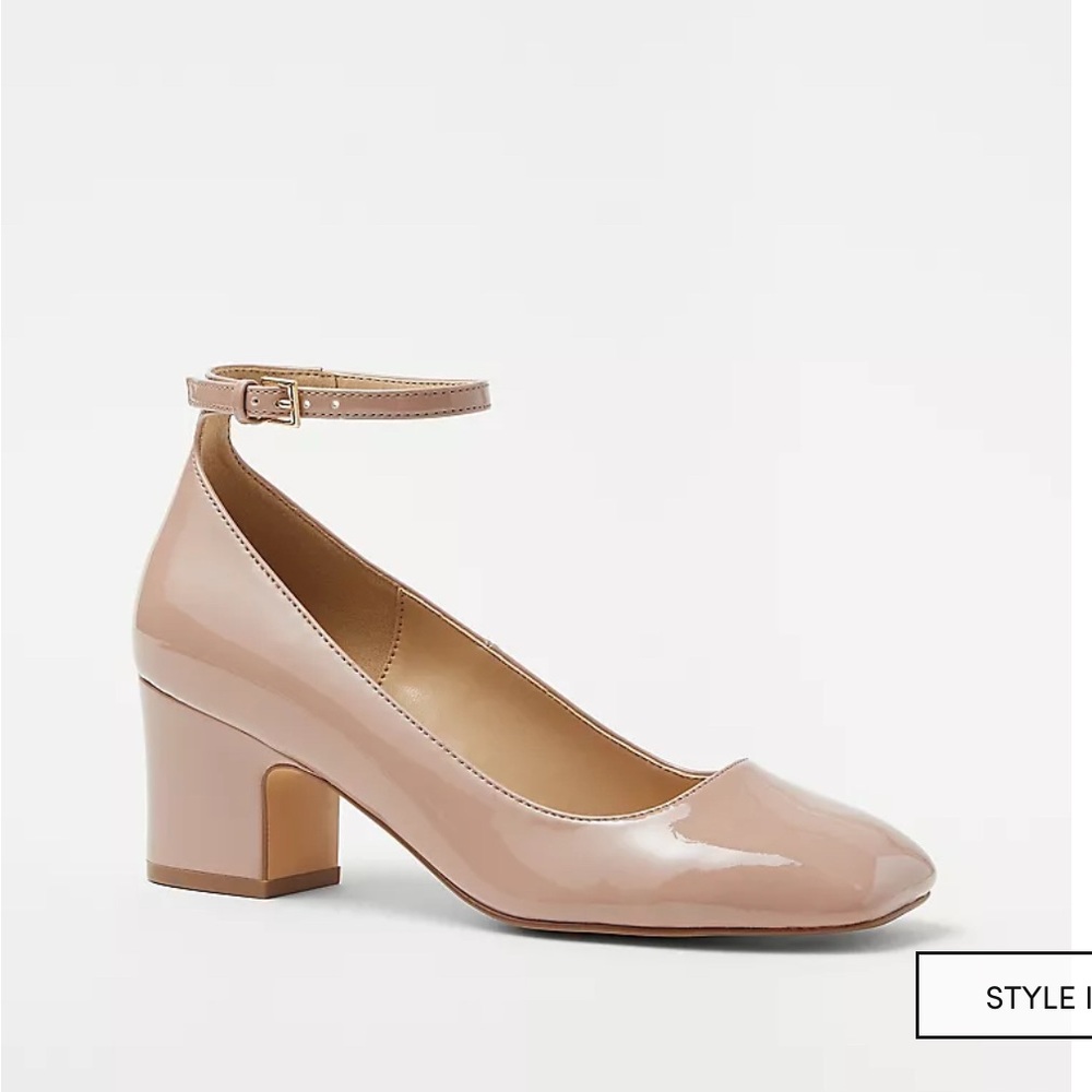 NWT Ann Taylor ankle-strap patent high block heel pump in deep blush rose / sz 6